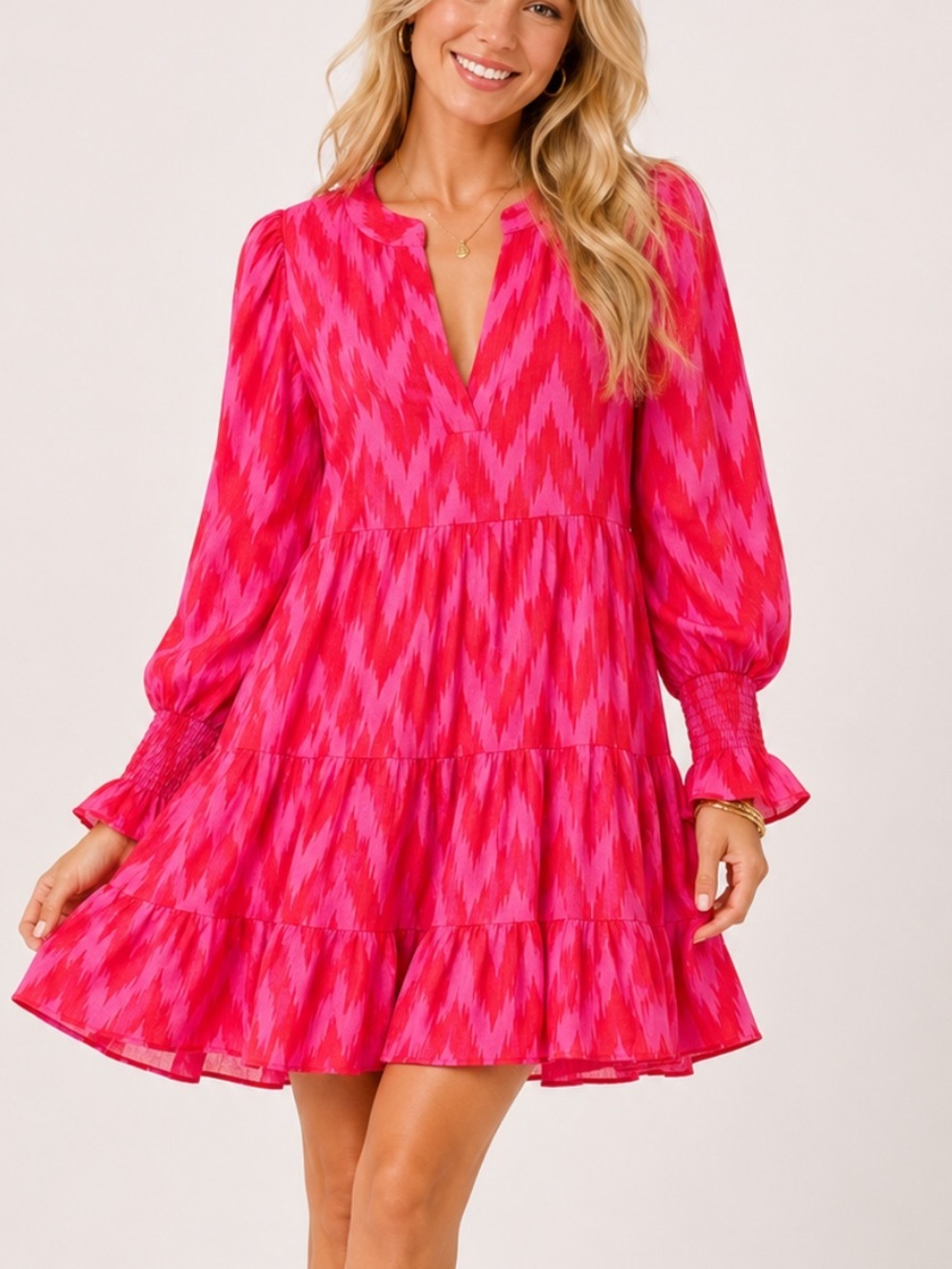Tuckernuck Pomander Place Pink Ikat Tiered Mini Dress Size Medium 8436